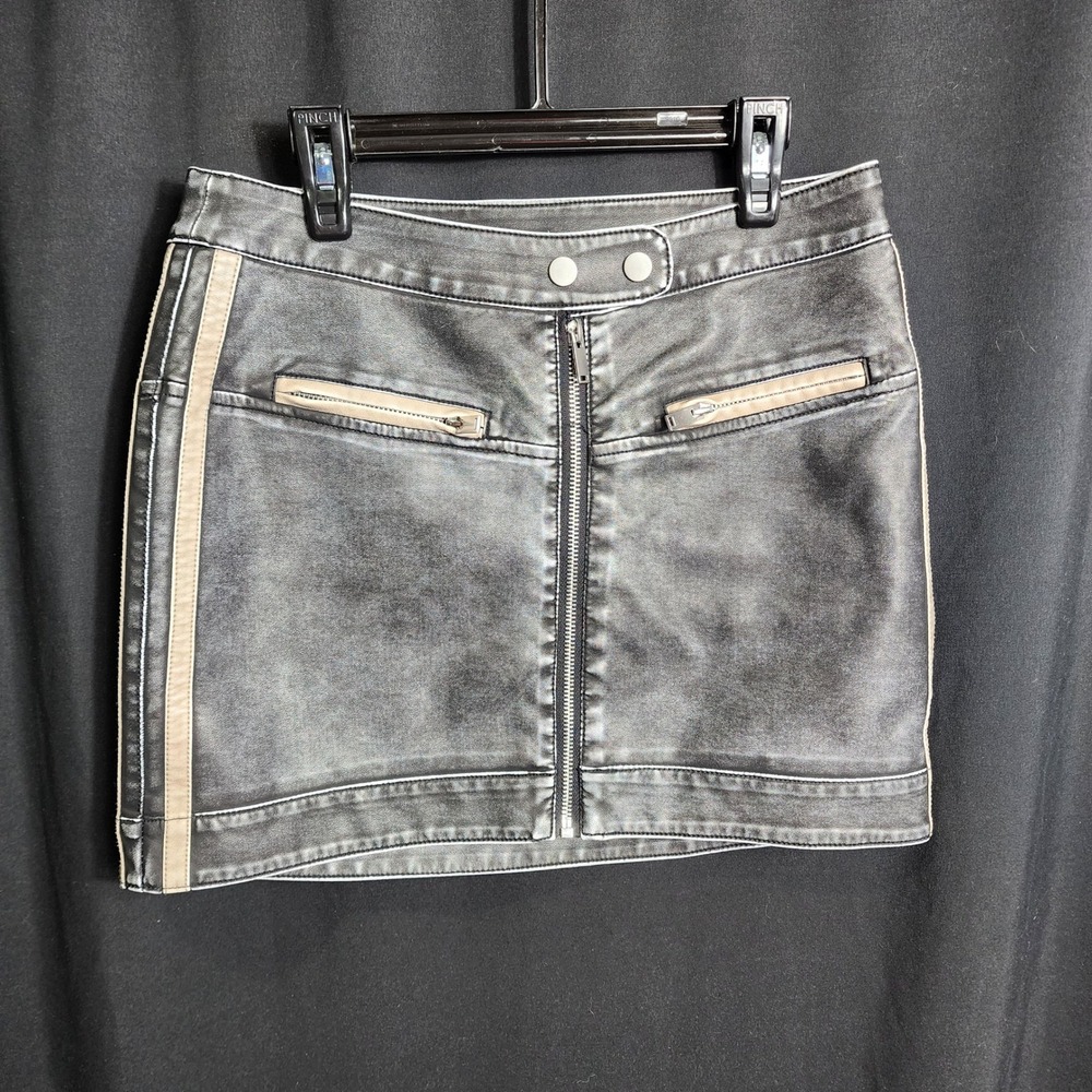 SO Washed Black‎ Faux Leather Moto Mini Skirt Distressed Side Stripe Size 5